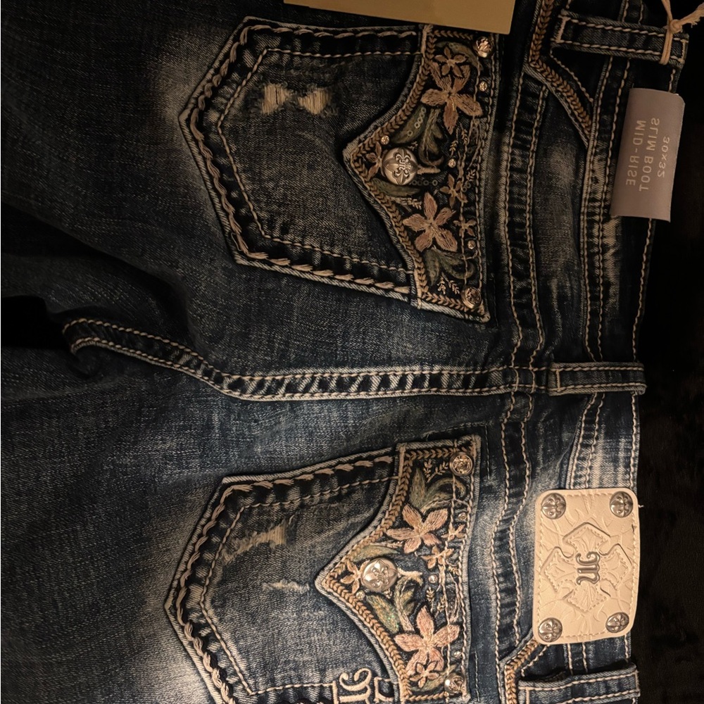Miss Me Denim Jeans with Floral Embroidery